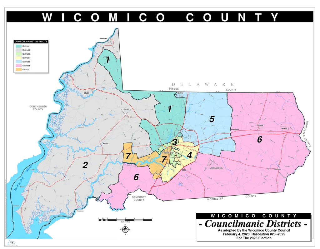Full Wicomico County Councilmanic Districts Map